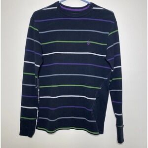 Vintage Volcom Thermal Mens S Long Sleeve Striped Purple Green White Gray Black